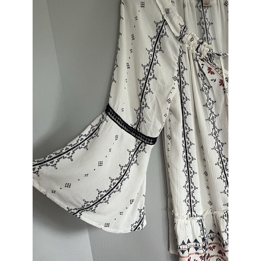 Knox Rose Peasant Top Women's Sz L White Embroidery Tassel Boho Cottage Country - Picture 2 of 10